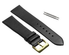 Black Genuine Leather Watch Strap Straps in Multiple Widths & Pins Included