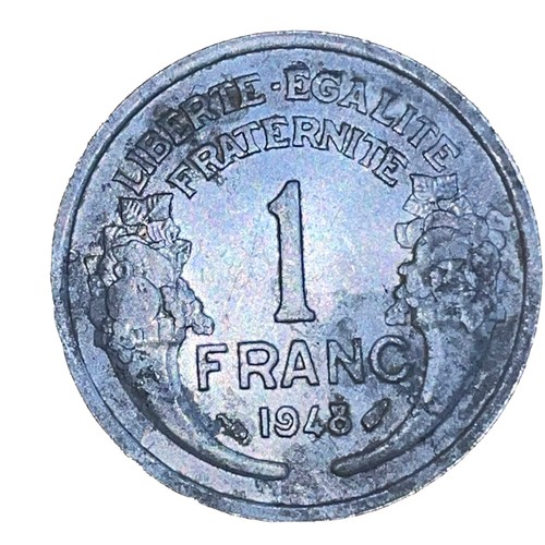 France 1 Franc 1948 French Coin light type Aluminum Cornucopia 23mm KM # 885a.1 - Picture 3 of 14