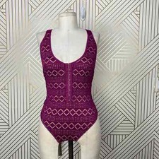 NWT FREE PEOPLE Thank You Never Bodysuit in Myrtle Magenta Geo Size US XS