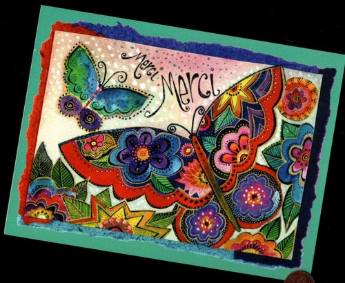 HTF LAUREL BURCH THANK YOU Butterflies Ornate Flying LARGE BLANK - Greeting Card - Picture 2 of 4