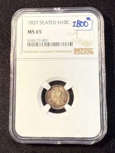 1837 SEATED LIBERTY HALF DIME NGC MS 65
