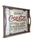 Vintage Coca-Cola "Relieves Fatigue" Advertising Mirror Wooden Tray w/ Handles