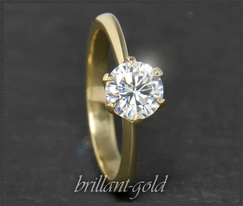 Diamond 585 Gold Brilliant Ring with 1.02ct; Top Wesselton F, Si2; Ladies Gold Ring