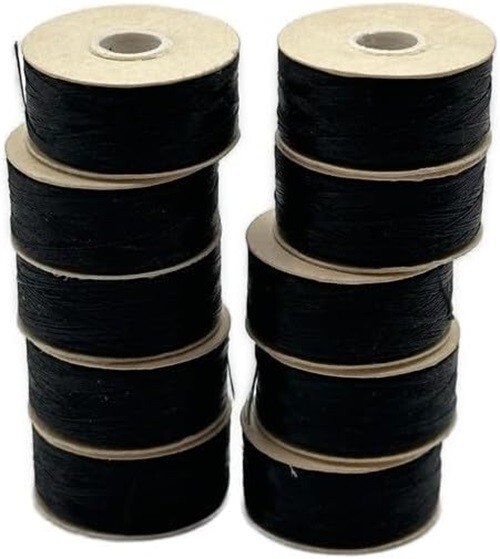NYMO Nylon Beading Thread Size D Black Bobbins X 10 (64 Yards, 192 Feet