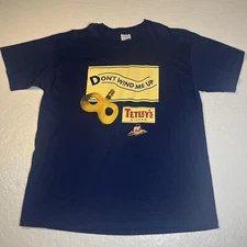 Vintage TETLEY’S BITTER Beer Shirt Don’t Wind Me Up XL Navy Blue