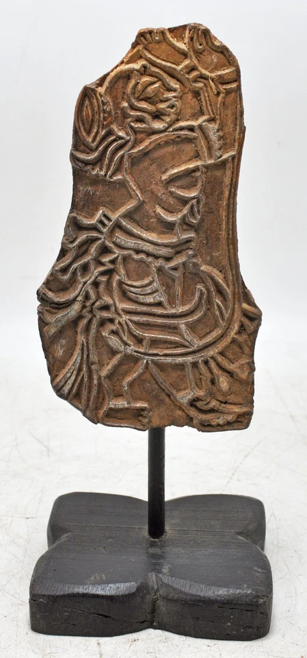 Antique Wooden Textile Printing Block on Stand Original Old Hand Carved - Image 3 of 4