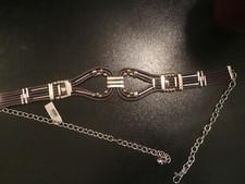 Leather with silver chain and beads, waist belt, brown