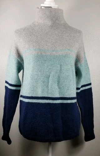 C&C California High-Neck Pullover Sweater Size M Stripe Gray Blue turtleneck - Picture 7 of 10
