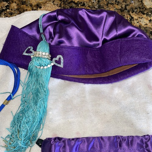 Vtg Royal Order Moose Lodge Hat Purple Satin w/Faux Diamond Hearts Fez Pins - Picture 2 of 8