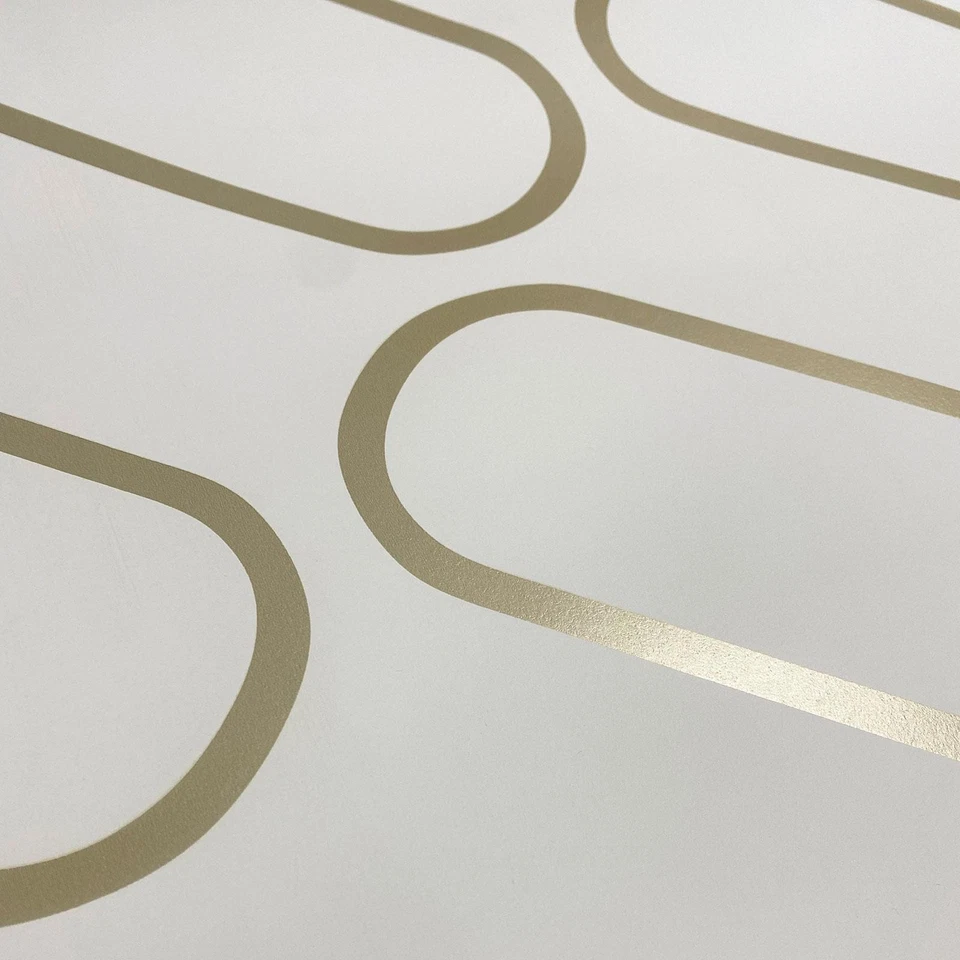 Papel pintado líneas curvas geométricas ondas metálicas Catherine Lansfield 206504 dorado Foto 3 de 4