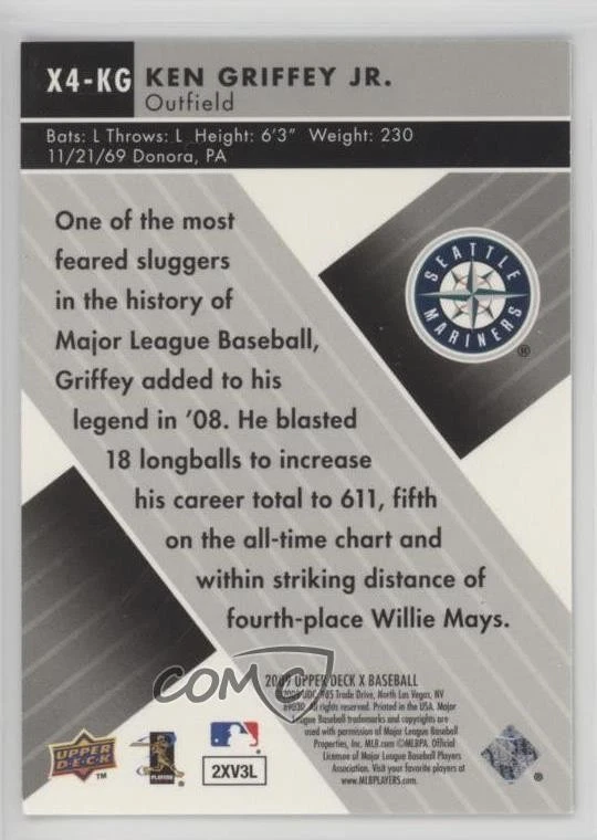 2009 Upper Deck X Xponential 4 Ken Griffey Jr Ken Griffey #X4-KG HOF - Image 2 of 2