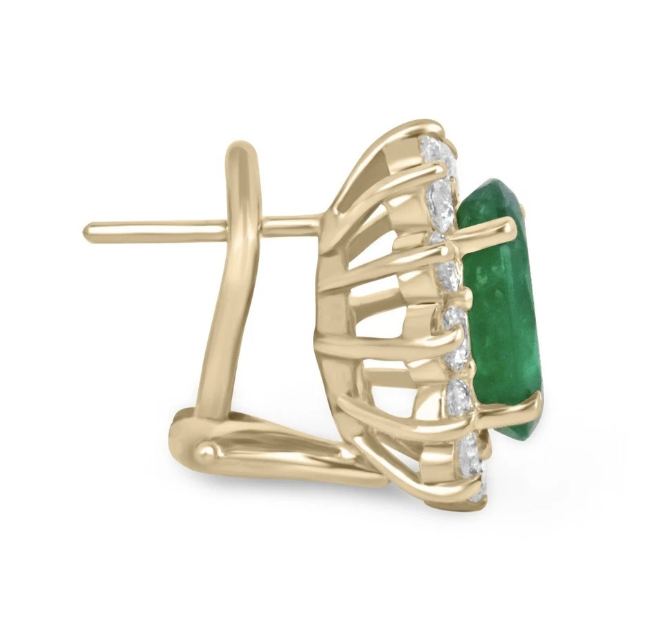 Brincos de esmeralda de ouro amarelo 14k com diamante esmeralda - Imagem 3 de 4