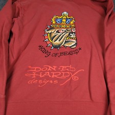 Ed Hardy Hoodie Mens 2XL Red Full Zip Sweatsh...