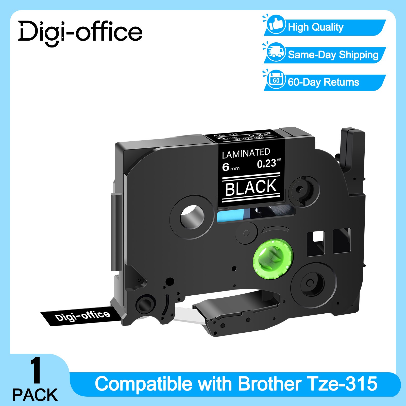 Compatible with Brother TZe-315 TZ-315 6mm White on Black Label Tape PT-1700