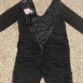 *NWT* PrettyLittleThing PLT Black Ruched Mesh Baddie Jumpsuit, Sz 22, Underwire