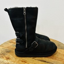 UGG Kaila Youth black leather buckle Boots Size 4