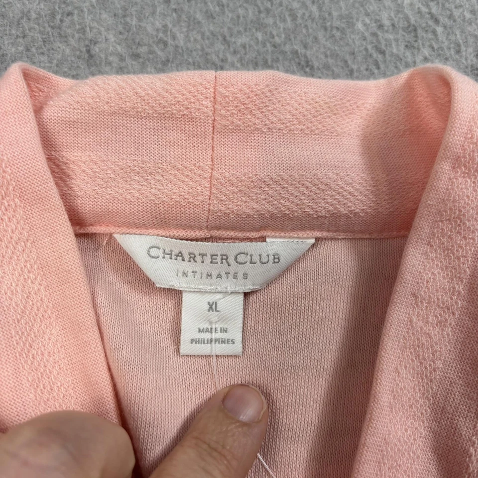 Bata Charter Club para mujer XL rosa corta ligera texturizada bolsillos con cinturón baño Foto 2 de 4