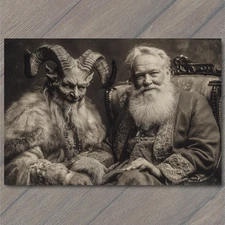 POSTCARD Krampus Santa Sitting Together Antique Holiday Portrait Odd Christmas D