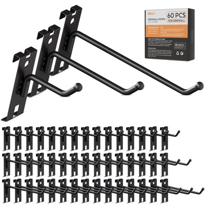 2/4/6 Inch Gridwall Hooks, 60 Pack Heavy Duty Black Display Hooks for Grid Wa...