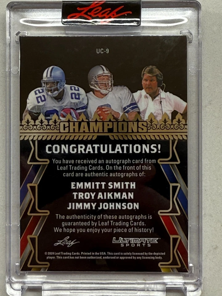 2024 Leaf Jimmy Johnson Troy Aikman Emmitt Smith Triple Auto Bookend 4/4 #UC-9 - Image 2 of 2