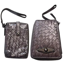 Elliott Lucca Metallic Woven Leather Wristlet Wallet Zip Organizer ID Holder