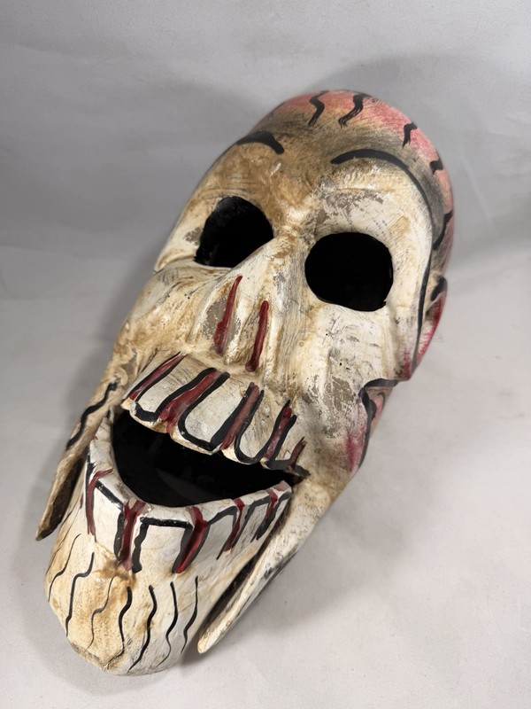 Hand Carved Mexican Calavera Skull Mask Wood Folk Art Movable Jaw