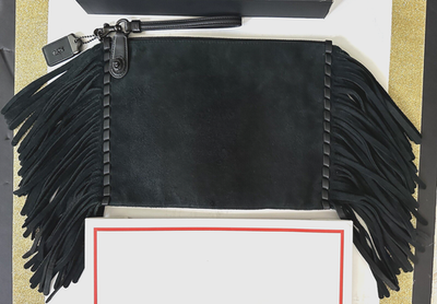 COACH 1941 BLACK SUEDE FRINGE TURNLOCK WRISTLET 86840 EUC | eBay