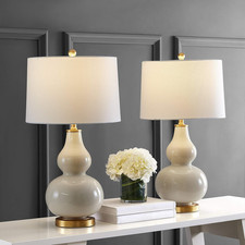 Elegant Cream Gold Double Gourd Table Lamps - Set of 2 with LED Bulbs