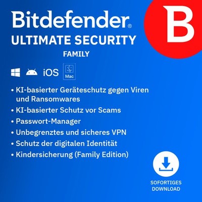 Bitdefender Ultimate Security Family | Win Mac iOS Android | ESD-Key per eMail