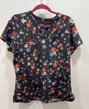 Prints By Maevn Womans Scrub Top Size M Dark Gray Floral Stretch