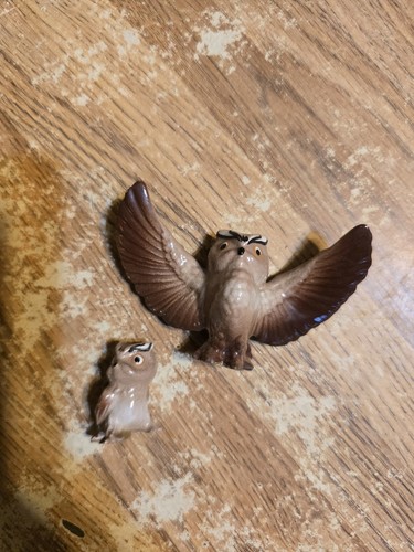Hagen-Renaker Miniature Ceramic Owl Bird Figurines Mama Owlet 2 Piece Vintage - Picture 3 of 7