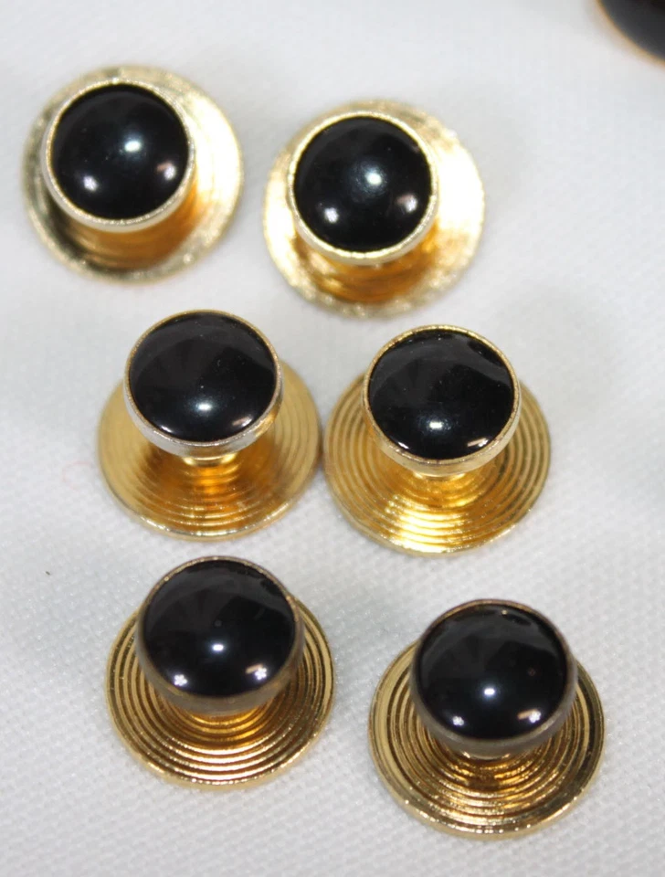 De Colección Pioneer Esmoquin Gemelos Tachuelas Botones Cubiertas Negro 9 piezas Formal Esmaltado Foto 3 de 4