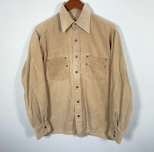 VTG Wrangler Corduroy Shirt Adult Large Beige Snap Button Western Rockabilly 80s