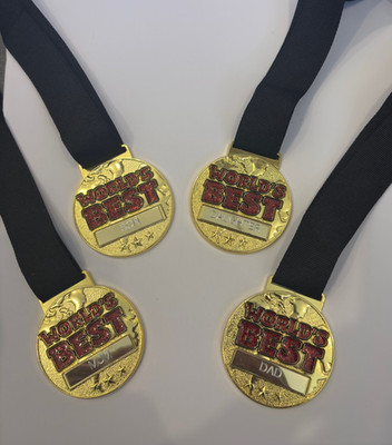Weltbeste Medaille Sohn, Tochter, Mama, Papa etc 50mm Vollmetall mit Band