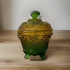 Cute Vintage Footed Jeanette Glass Candy Dish Grape Pattern