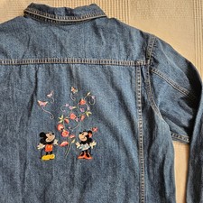 Disney Denim Jacket Mickey Minnie Mouse Embroidered Jean Women XXL