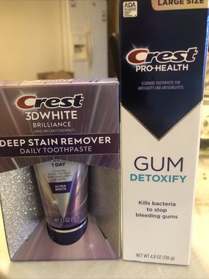 Lot Of 2   1 Crest 3 D White Brilliance 1 Pro Health Gum Detoxify Exp 2028. 2027