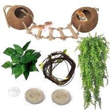 Gecko Coco Den Reptile Hideouts, Raw Coconut Husk Hut for Leopard Gecko, Stur...