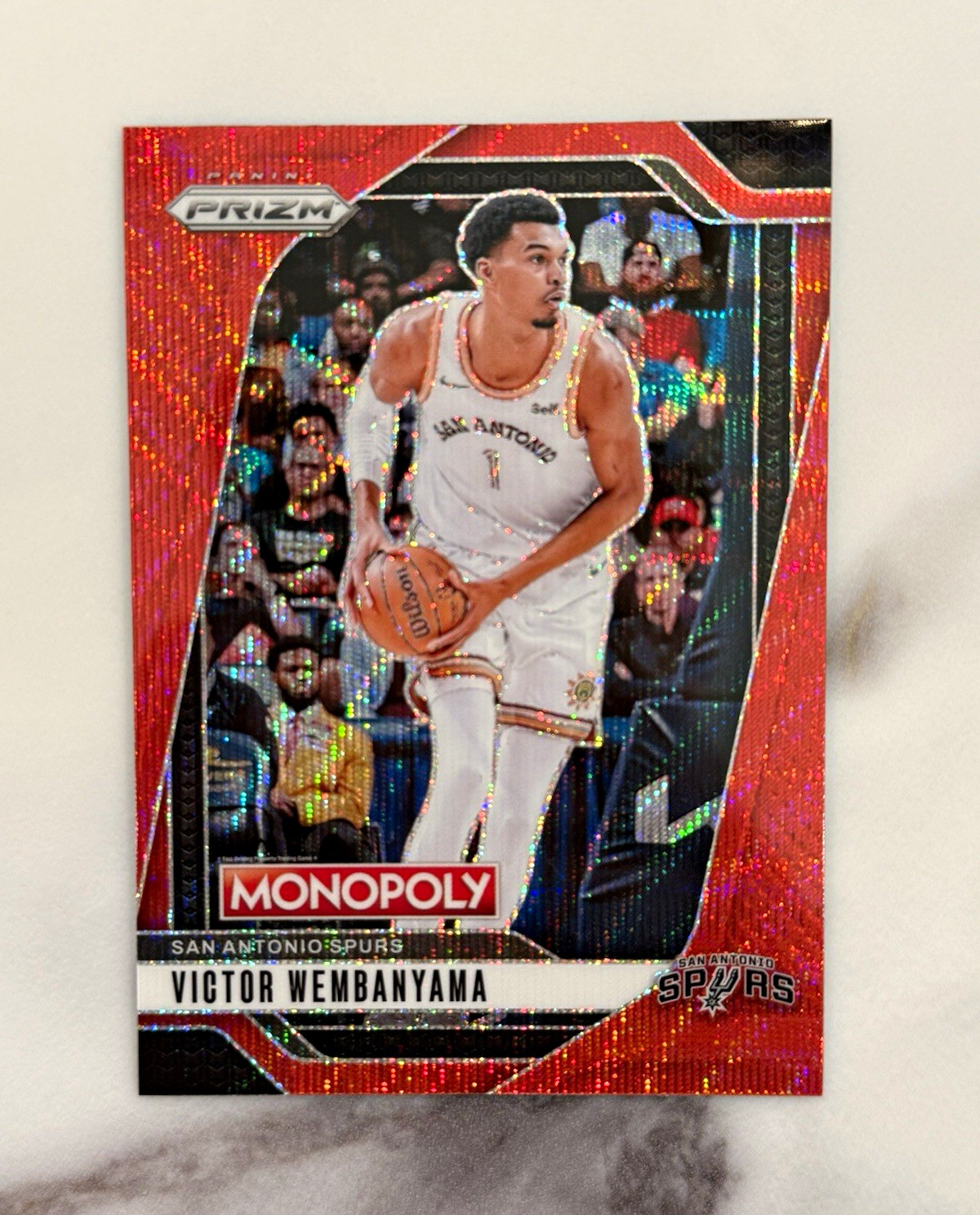 Panini 2024-25 Prizm Monopoly Victor Wembanyama Red Sparkle Prizm #73 Spurs