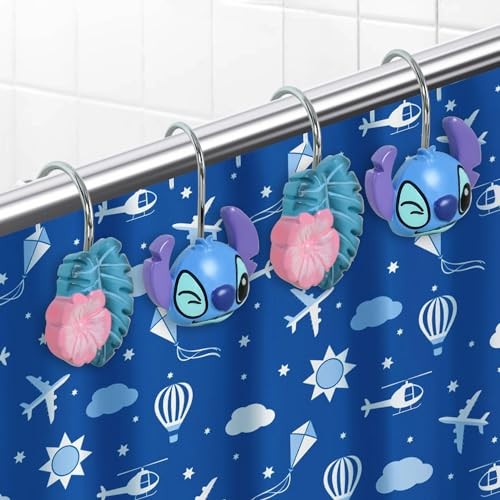 12-Piece Shower Curtain Hooks, Decorative Stainless Steel Shower Blue Cute - Picture 6 of 7