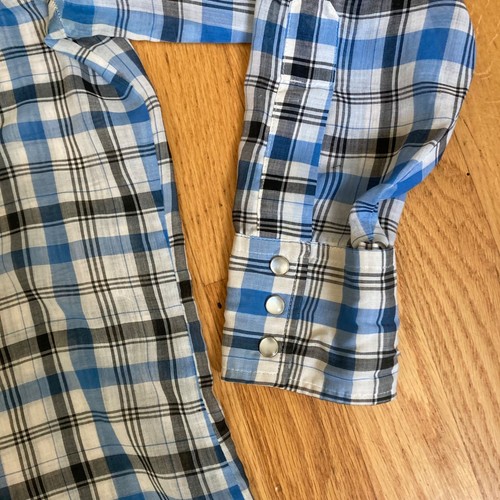 Vintage Lee Long-Sleeve Western Shirt Pearl Snap Blue Plaid Men's - Picture 4 of 5