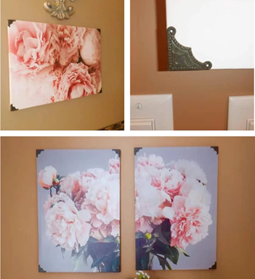 Cubiertas de esquina de caja de bronce antiguas, protectores de esquina decorativos protectores de bordes Foto 4 de 4