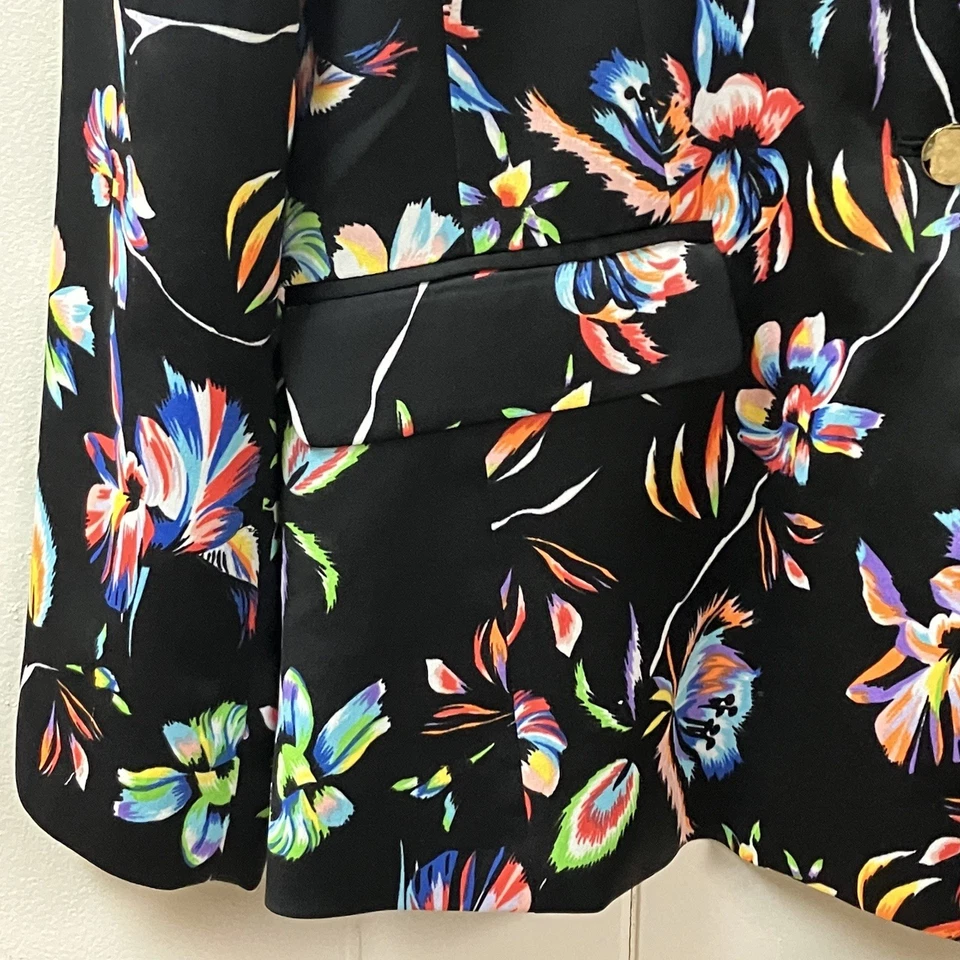 Blazer floral estampado de lirios bar lll talla 10 manga plisada colorido contemporáneo Foto 4 de 4