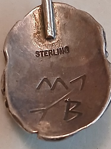 Vintage NATIVE AMERICAN Navajo Sterling Silver BLUE OPAL PENDANT SIGNED MB ARROW - Bild 5 von 7