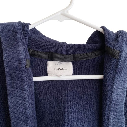 Zara Kids Knit Hooded Open Cardigan Sweater Navy Blue Unisex Size 7 - Picture 2 of 6