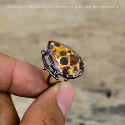 Bauxite Stone Trendy Electroformed Sister Engagement Bezel Statement Ring Copper