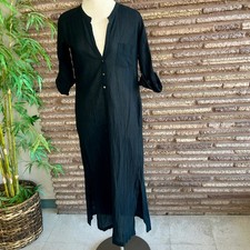 Everyday Ritual Caftan Black Tracey Cotton Bubble Gauze Kaftan  Cover up Size XS
