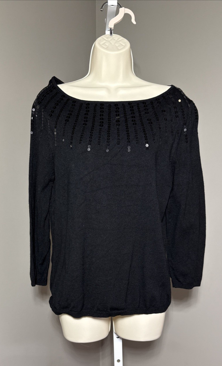 Ruby Rd Black Sequin Sweater Cardigan Stretch M 3… - image 1