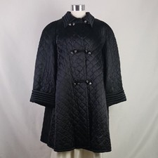Valentino Vtg  Black Satin Quilted W Beaded Toggles Cape Coat.