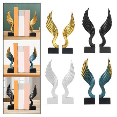 Engelsflügel, Buchhalter, Buchstützen, Skulpturen Set, Kunstharz, Ornament,